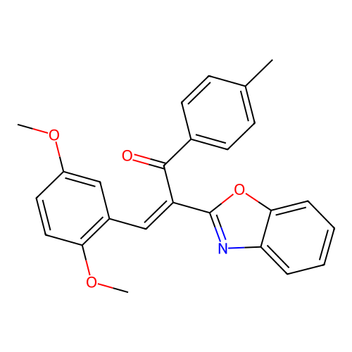 (2Z)-2-(1,3-benzoxazol-2-yl)-3-(2,5-dimethoxyphenyl)-1-(4-methylphenyl)prop-2-en-1-one structure