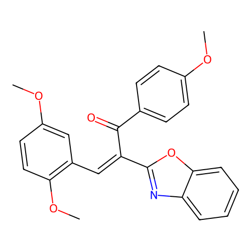 (2Z)-2-(1,3-benzoxazol-2-yl)-3-(2,5-dimethoxyphenyl)-1-(4-methoxyphenyl)prop-2-en-1-one structure