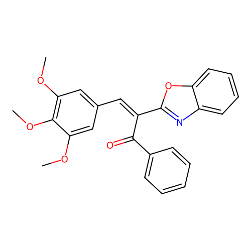 (2Z)-2-(1,3-benzoxazol-2-yl)-1-phenyl-3-(3,4,5-trimethoxyphenyl)prop-2-en-1-one structure