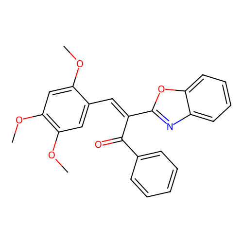 (2Z)-2-(1,3-benzoxazol-2-yl)-1-phenyl-3-(2,4,5-trimethoxyphenyl)prop-2-en-1-one structure