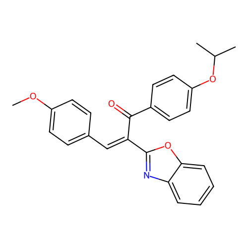 (2Z)-2-(1,3-benzoxazol-2-yl)-3-(4-methoxyphenyl)-1-[4-(propan-2-yloxy)phenyl]prop-2-en-1-one structure