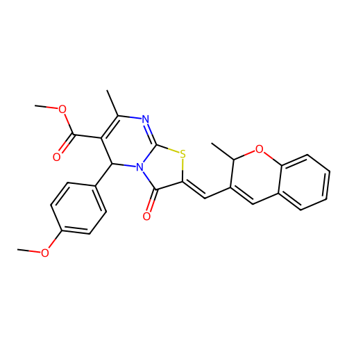 methyl (2Z)-5-(4-methoxyphenyl)-7-methyl-2-[(2-methyl-2H-chromen-3-yl)methylidene]-3-oxo-2,3-dihydro-5H-[1,3]thiazolo[3,2-a]pyrimidine-6-carboxylate structure