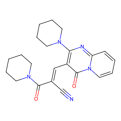 (2E)-3-[4-oxo-2-(piperidin-1-yl)-4H-pyrido[1,2-a]pyrimidin-3-yl]-2-(piperidin-1-ylcarbonyl)prop-2-enenitrile structure