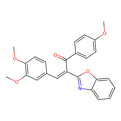 (Z)-2-(benzo[d]oxazol-2-yl)-3-(3,4-dimethoxyphenyl)-1-(4-methoxyphenyl)prop-2-en-1-one structure