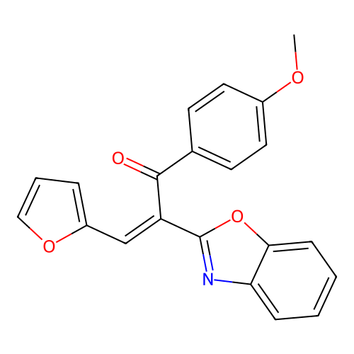 (2Z)-2-benzoxazol-2-yl-3-(2-furyl)-1-(4-methoxyphenyl)prop-2-en-1-one structure