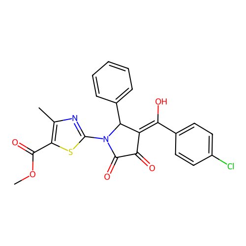 methyl 2-(3-(4-chlorobenzoyl)-4-hydroxy-5-oxo-2-phenyl-2,5-dihydro-1H-pyrrol-1-yl)-4-methylthiazole-5-carboxylate structure