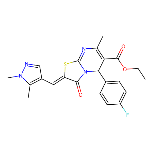 ethyl (2E)-2-[(1,5-dimethyl-1H-pyrazol-4-yl)methylidene]-5-(4-fluorophenyl)-7-methyl-3-oxo-2H,3H,5H-[1,3]thiazolo[3,2-a]pyrimidine-6-carboxylate structure