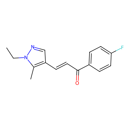 (E)-3-(1-ethyl-5-methyl-1H-pyrazol-4-yl)-1-(4-fluorophenyl)prop-2-en-1-one structure