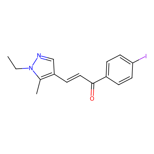 (E)-3-(1-ethyl-5-methyl-1H-pyrazol-4-yl)-1-(4-iodophenyl)prop-2-en-1-one structure