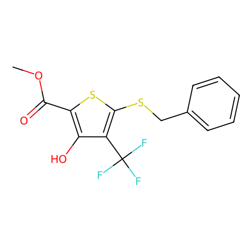 Methyl 5-(benzylsulfanyl)-3-hydroxy-4-(trifluoromethyl)thiophene-2-carboxylate structure