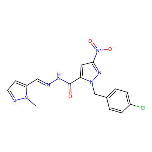 1-(4-chlorobenzyl)-3-nitro-N'-[(1-methyl-1H-pyrazol-5-yl)methylene]-1H-pyrazole-5-carbohydrazide structure