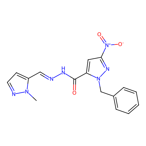 1-benzyl-3-nitro-N'-[(1-methyl-1H-pyrazol-5-yl)methylene]-1H-pyrazole-5-carbohydrazide structure