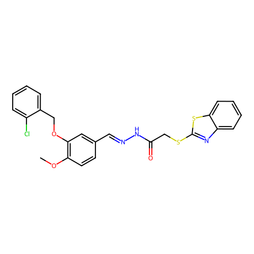 2-(1,3-benzothiazol-2-ylsulfanyl)-N'-{3-[(2-chlorobenzyl)oxy]-4-methoxybenzylidene}acetohydrazide structure