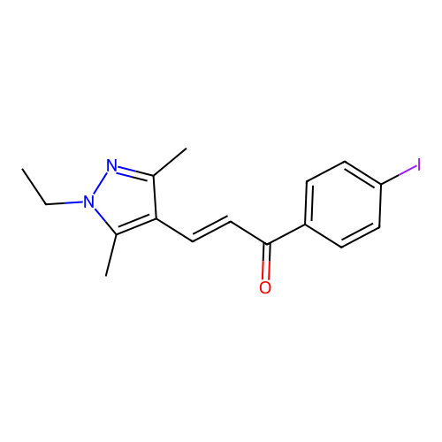 3-(1-ethyl-3,5-dimethyl-1H-pyrazol-4-yl)-1-(4-iodophenyl)-2-propen-1-one structure