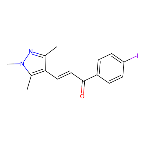 (E)-1-(4-iodophenyl)-3-(1,3,5-trimethylpyrazol-4-yl)prop-2-en-1-one structure
