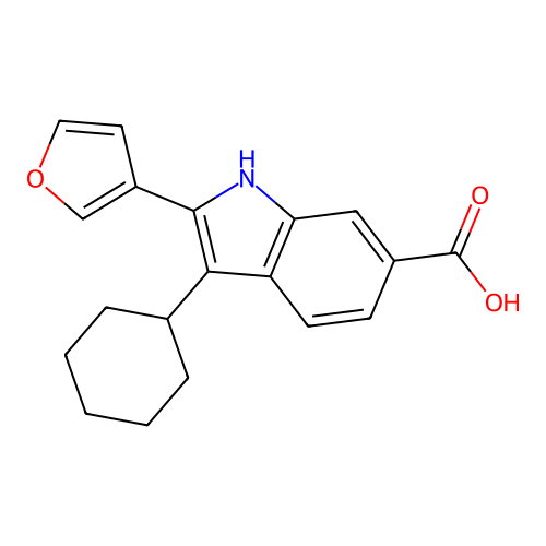 3-cyclohexyl-2-(furan-3-yl)-1H-indole-6-carboxylic acid structure