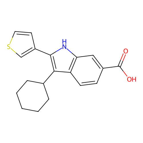 1H-Indole-6-carboxylic acid, 3-cyclohexyl-2-(3-thienyl)- structure