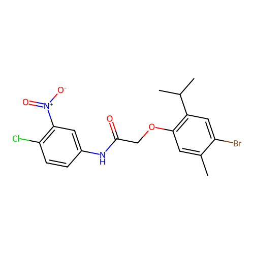 2-(4-bromo-2-isopropyl-5-methylphenoxy)-N-(4-chloro-3-nitrophenyl)acetamide structure