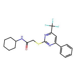 N-cyclohexyl-2-{[4-phenyl-6-(trifluoromethyl)-2-pyrimidinyl]sulfanyl}acetamide structure