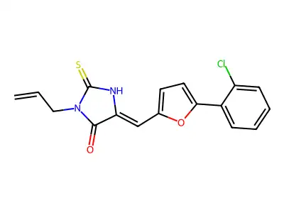 (5Z)-5-{[5-(2-chlorophenyl)furan-2-yl]methylidene}-3-(prop-2-en-1-yl)-2-thioxoimidazolidin-4-one structure
