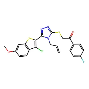 2-{[5-(3-chloro-6-methoxy-1-benzothiophen-2-yl)-4-(prop-2-en-1-yl)-4H-1,2,4-triazol-3-yl]sulfanyl}-1-(4-fluorophenyl)ethanone structure