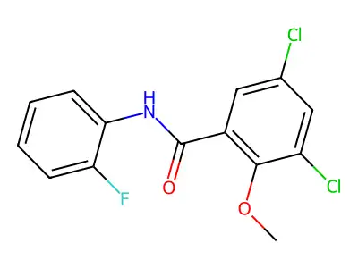 3,5-dichloro-N-(2-fluorophenyl)-2-methoxybenzamide structure