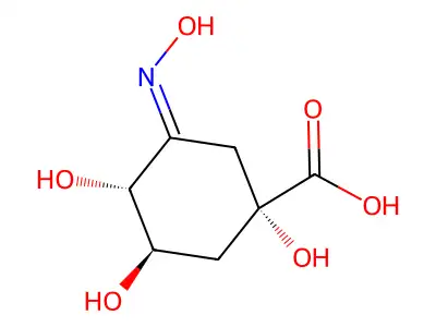 (1S,3R,4R)-1,3,4-trihydroxy-5-hydroxyiminocyclohexane-1-carboxylic acid structure