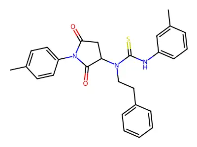 3-(3-methylphenyl)-1-[1-(4-methylphenyl)-2,5-dioxopyrrolidin-3-yl]-1-(2-phenylethyl)thiourea structure