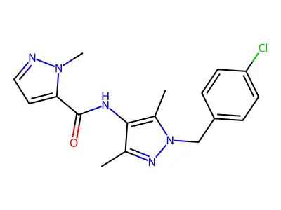 N-[1-(4-chlorobenzyl)-3,5-dimethyl-1H-pyrazol-4-yl]-1-methyl-1H-pyrazole-5-carboxamide structure