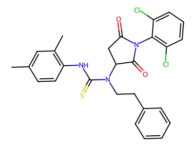 1-[1-(2,6-dichlorophenyl)-2,5-dioxopyrrolidin-3-yl]-3-(2,4-dimethylphenyl)-1-(2-phenylethyl)thiourea structure