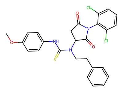 1-[1-(2,6-dichlorophenyl)-2,5-dioxopyrrolidin-3-yl]-3-(4-methoxyphenyl)-1-(2-phenylethyl)thiourea structure