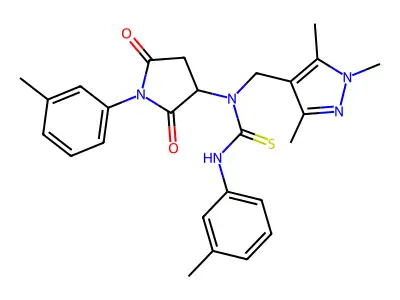 3-(3-methylphenyl)-1-[1-(3-methylphenyl)-2,5-dioxopyrrolidin-3-yl]-1-[(1,3,5-trimethylpyrazol-4-yl)methyl]thiourea structure