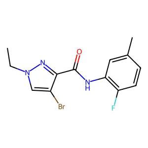 4-bromo-1-ethyl-N-(2-fluoro-5-methylphenyl)pyrazole-3-carboxamide structure