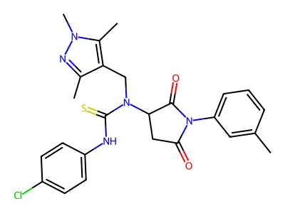 3-(4-chlorophenyl)-1-[1-(3-methylphenyl)-2,5-dioxopyrrolidin-3-yl]-1-[(1,3,5-trimethylpyrazol-4-yl)methyl]thiourea structure
