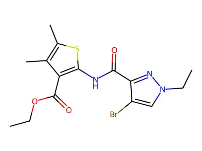 ethyl 2-[(4-bromo-1-ethylpyrazole-3-carbonyl)amino]-4,5-dimethylthiophene-3-carboxylate structure