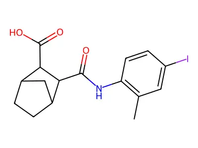 3-[(4-Iodo-2-methylanilino)carbonyl]bicyclo[2.2.1]heptane-2-carboxylic acid structure