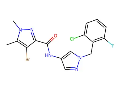4-bromo-N-[1-(2-chloro-6-fluorobenzyl)-1H-pyrazol-4-yl]-1,5-dimethyl-1H-pyrazole-3-carboxamide structure