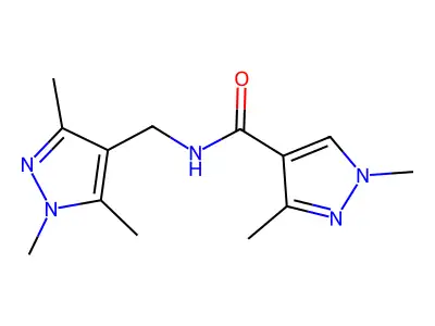 1,3-dimethyl-N-[(1,3,5-trimethylpyrazol-4-yl)methyl]pyrazole-4-carboxamide structure