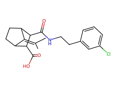 3-({[2-(3-chlorophenyl)ethyl]amino}carbonyl)-7-(1-methylethylidene)bicyclo[2.2.1]heptane-2-carboxylic acid structure