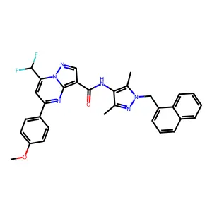 7-(difluoromethyl)-N-[3,5-dimethyl-1-(1-naphthylmethyl)-1H-pyrazol-4-yl]-5-(4-methoxyphenyl)pyrazolo[1,5-a]pyrimidine-3-carboxamide structure
