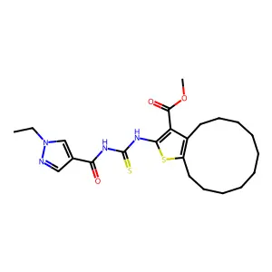methyl 2-({[(1-ethyl-1H-pyrazol-4-yl)carbonyl]carbamothioyl}amino)-4,5,6,7,8,9,10,11,12,13-decahydrocyclododeca[b]thiophene-3-carboxylate structure
