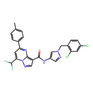 N-[1-(2,4-dichlorobenzyl)-1H-pyrazol-4-yl]-7-(difluoromethyl)-5-(4-methylphenyl)pyrazolo[1,5-a]pyrimidine-3-carboxamide structure