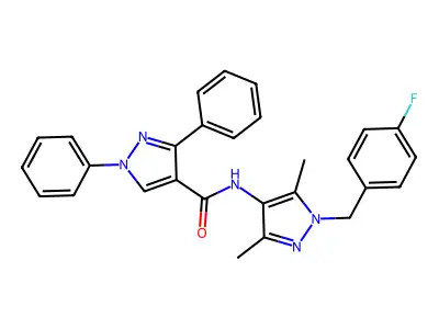 N-[1-(4-fluorobenzyl)-3,5-dimethyl-1H-pyrazol-4-yl]-1,3-diphenyl-1H-pyrazole-4-carboxamide structure