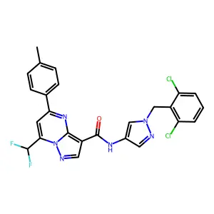 N-[1-(2,6-dichlorobenzyl)-1H-pyrazol-4-yl]-7-(difluoromethyl)-5-(4-methylphenyl)pyrazolo[1,5-a]pyrimidine-3-carboxamide structure