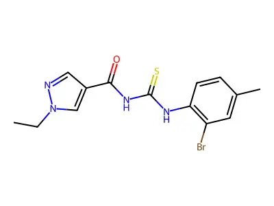 N-[(2-bromo-4-methylphenyl)carbamothioyl]-1-ethylpyrazole-4-carboxamide structure