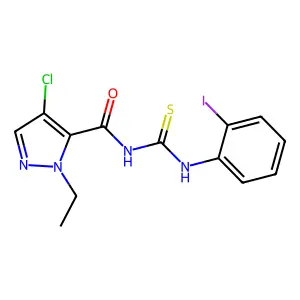 4-chloro-2-ethyl-N-[(2-iodophenyl)carbamothioyl]pyrazole-3-carboxamide structure