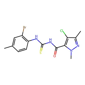 N-[(2-bromo-4-methylphenyl)carbamothioyl]-4-chloro-2,5-dimethylpyrazole-3-carboxamide structure
