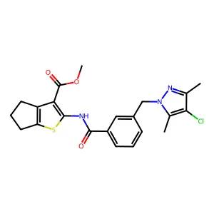 methyl 2-({3-[(4-chloro-3,5-dimethyl-1H-pyrazol-1-yl)methyl]benzoyl}amino)-5,6-dihydro-4H-cyclopenta[b]thiophene-3-carboxylate structure
