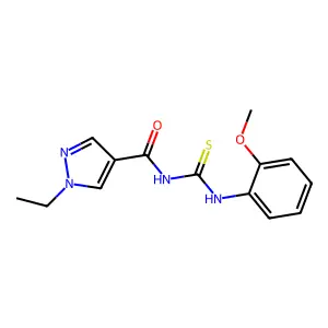 1-ethyl-N-[(2-methoxyphenyl)carbamothioyl]pyrazole-4-carboxamide structure