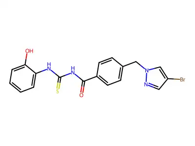 4-[(4-bromopyrazol-1-yl)methyl]-N-[(2-hydroxyphenyl)carbamothioyl]benzamide structure